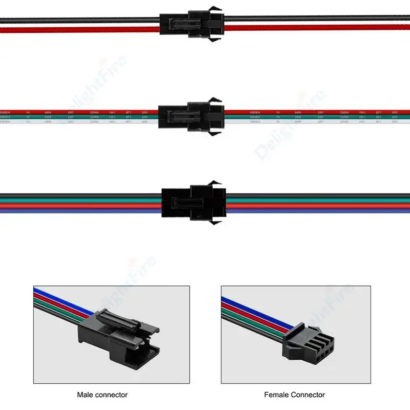 2 3 4 Pin Plug Male Female Wire Connector 22 20 AWG JST SM Cable Connector For RGB 5050 3528 Led Strip Light CCTV Lamp Tape Lamp