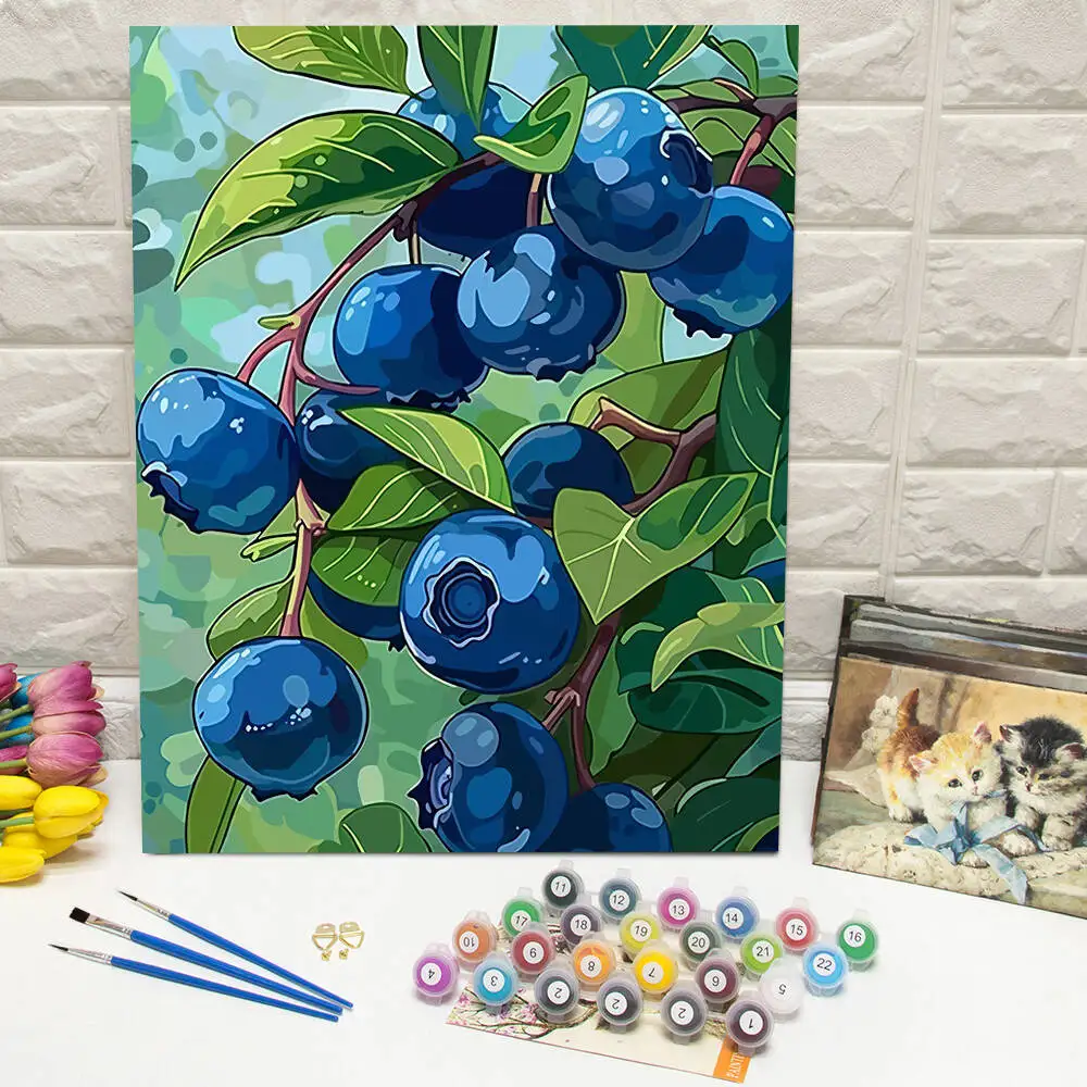 DIY Drawing By Numbers Blueberry Digital Oil Painting Fruit Arts And Crafts Kit For Adults Living Room Modern Home Decor Gift