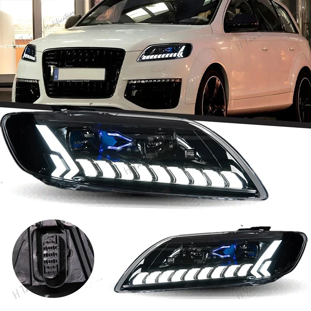 Paires de phares LED pour Audi Q7 2006-2009 2010-2015, phares de croisement et de route, clignotants dynamiques, ensembles de phares de voiture