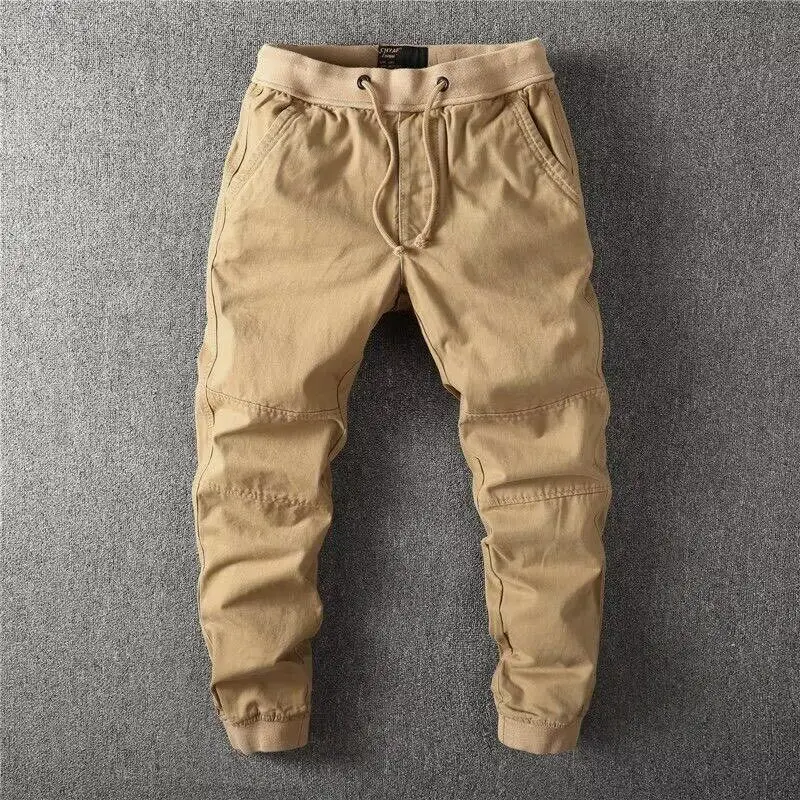 Retro Japanese Sle Men's Casual Cotton Work Trousers Spring Autumn Elastic Dirt Resistant Wear Resistant Cuffed Elastic Wai...