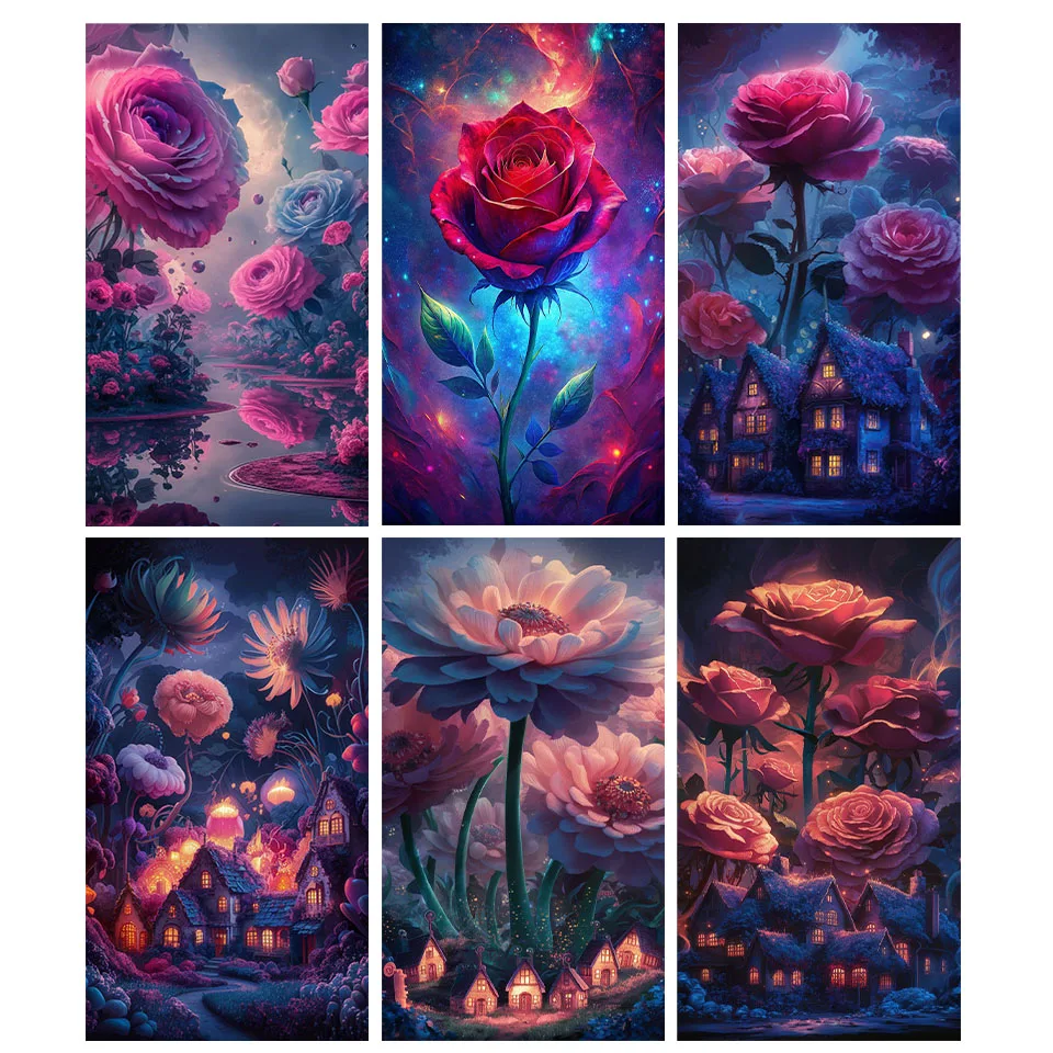

DIY Acrylic Diamond Painting Kit Fantasy Flowers Full Square Round Rhinestone Cross Stitch Hotel Home Decor Gift