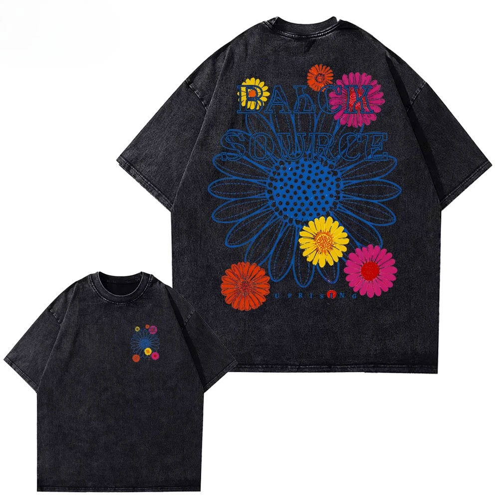 Washed Vintage Daisy Floral Graphic T Shirt Colorful Sunflower Print Unisex Cotton Crew Neck Short Sleeve Street Casual Tee Top