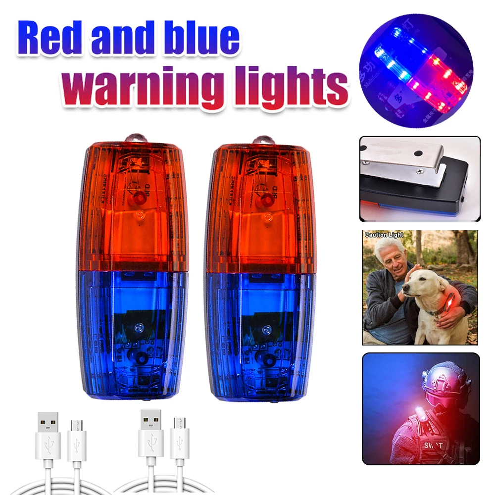 Rood & Blauw Led Stroboscoop Waarschuwingslampje Usb Nood Politie Licht Veiligheid Patrouille Alarm Knipperend Signaal Schouderclip Werklamp