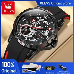 OLEVS Men's Watches Hollow Out Sporty Automatic Mechanical Watch for Man Waterproof Silicone Strap Fashion Hip Hop Style