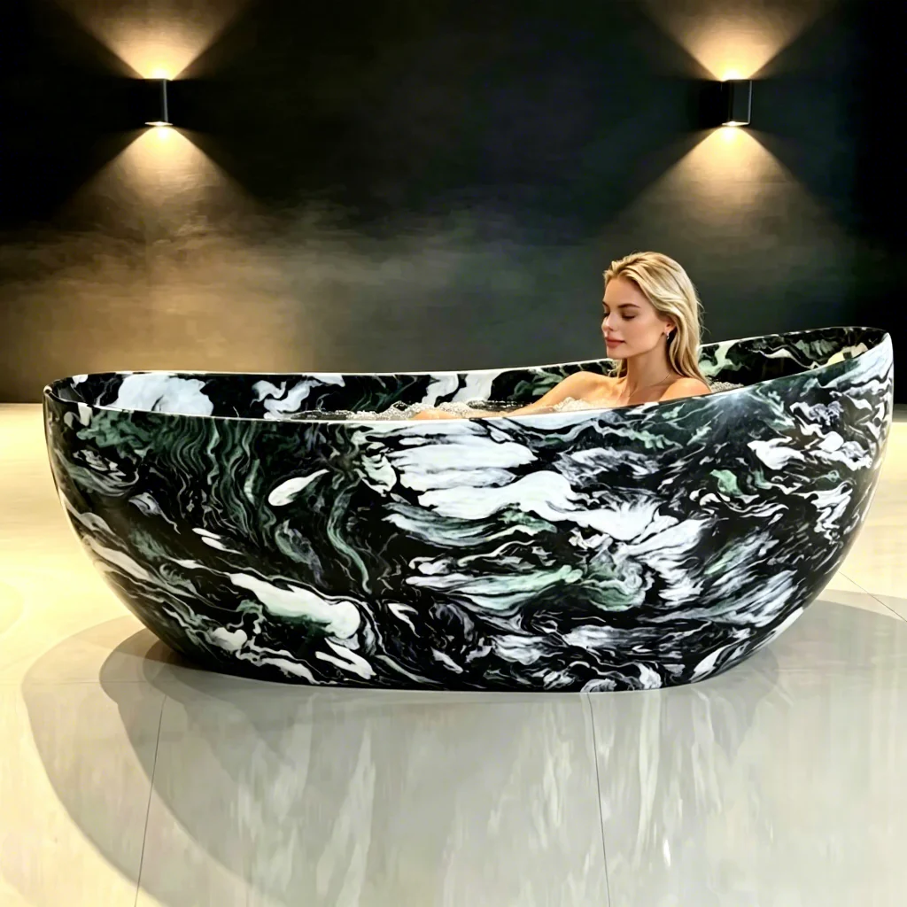&c Modern Carved Natural Stone Bathroom Bath Tub Free Standing Marble Bathtub