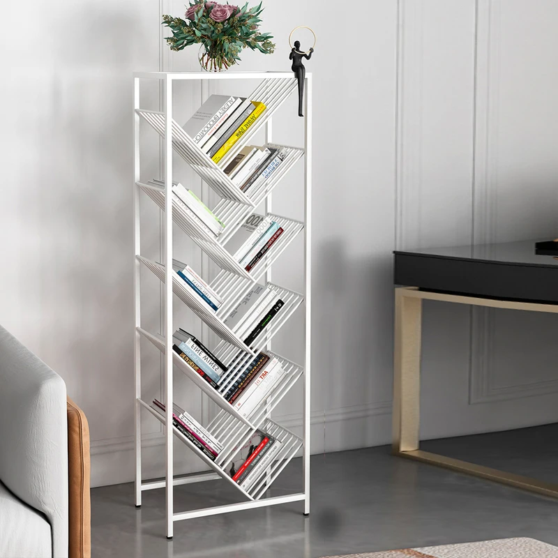 Iron Art Bookcase Floor standing bookshelf Free combination shelf Movable simple living room storage rack