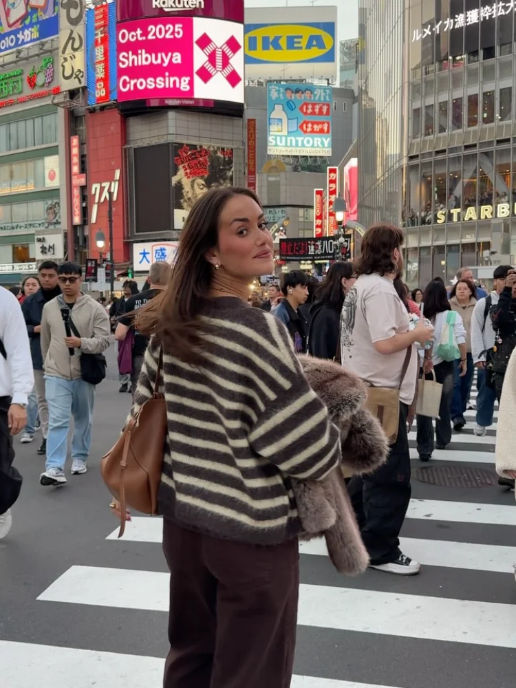 

Повседневный полосатый вязаный кардиган, женский однобортный свободный короткий свитер с v-образным вырезом и длинными рукавами, женские повседневные уличные кардиганы для поездок на работу