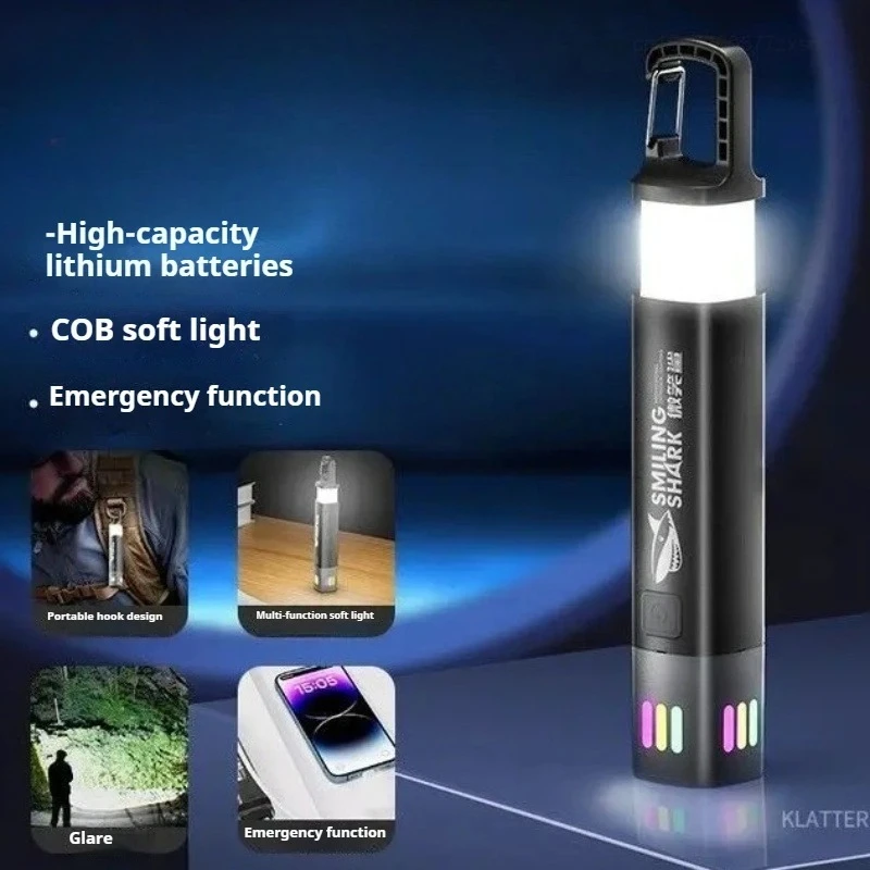 SMILING SHARK Outdoor Flashlight Strong Light Variable Focus with Floodlight Side Lights Portable Flashlight High Light