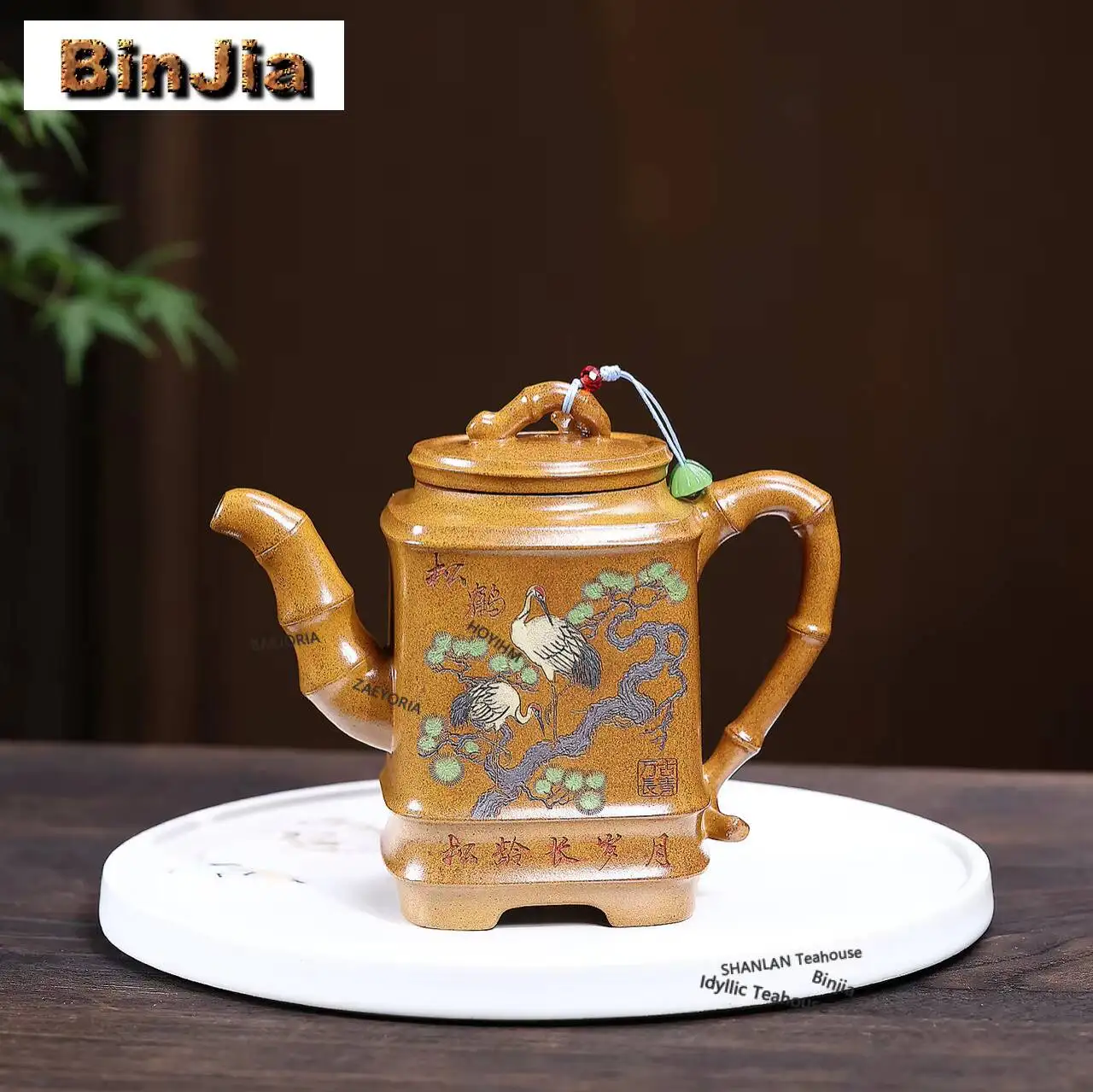 

300ml Antique Yixing Purple Clay Teapots Handmade Bamboo Section Pot Raw Ore Dragon Bone Gold Sand Mud Kettle Zisha Tea Set Gift