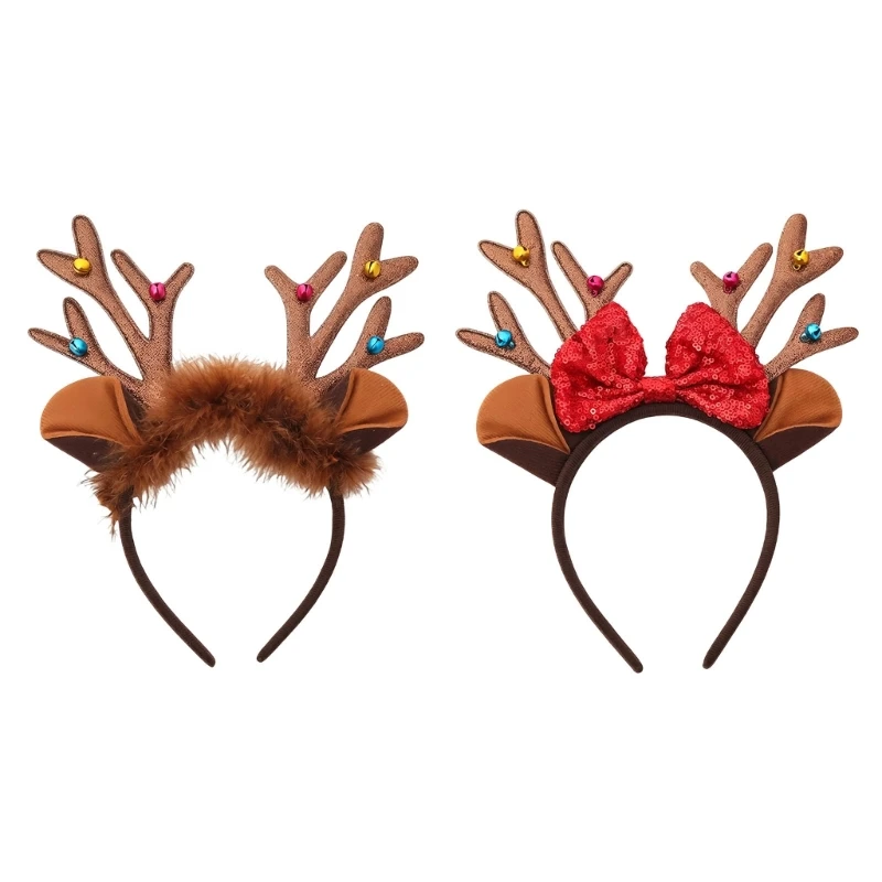 Weihnachts-Haarreifen-Set, 4-teilig, mit Hirschhorn-Detail, Haarband für Feiertagskostüme für Versammlungen, Schulprogramme und – Detail 1
