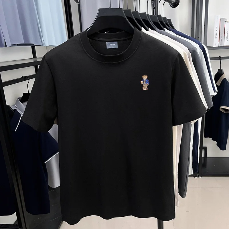 Designer-Sommer-Herren-Kurzarmhemd mit Rundhalsausschnitt, Teddybär-Stickerei, Baumwoll-T-Shirt, vielseitige Freizeitkleidung für den Alltag. – Detail 13