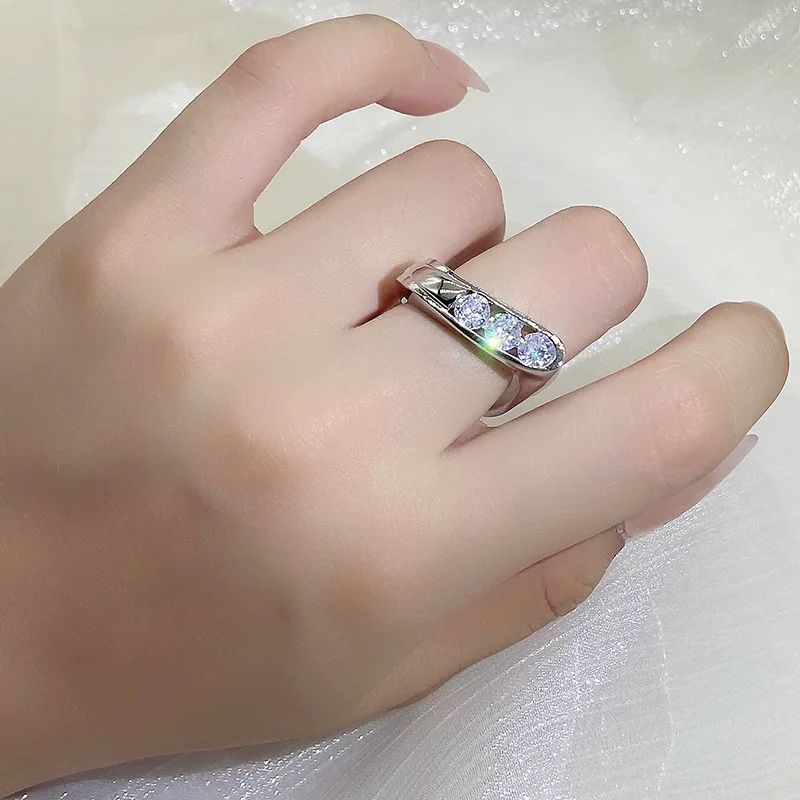 New Silver 925 Jewelry Irregular White Zircon Openwork Ring For Men and Women Party Wedding Jewelry Gifts Drop Shipping