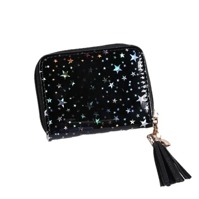 Wallet Women\'s New Style Simple Women\'s Little Star Tassel Wallet Basic Series Short Wallet PU Material