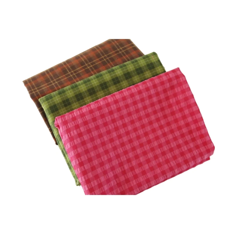 145x50cm Dye Dragon Fruit Red Checkered Color Woven Polyester Cotton Washed Fabric for Shirts, Dresses, and Clothing Fabrics