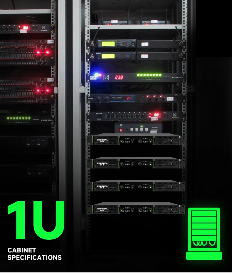 RX-4 Amplificatore audio video stereo professionale a 4 canali da 800 Watt per performance sul palco