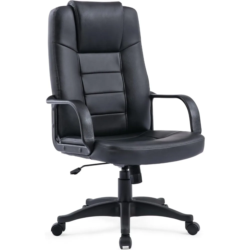 Home Office Chair, Modern Upholstered Mid-Back PU Leather Task Desk Chair with Arms, Adjustable Rocking Swivel Chair with Wheels