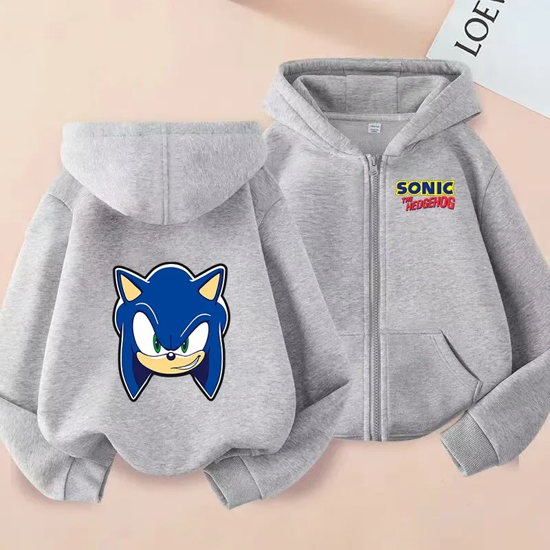 ソニック-子供用フード付きスウェットシャツ、プリントジャケット、カーディガントップ、ジッパーシャツ、カジュアルスポーツコート、男の子と女の子、春と秋