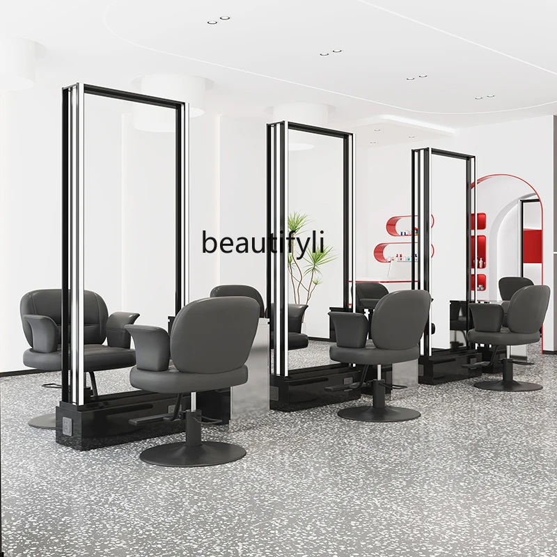 

Hair salon barber shop mirror simple stainless steel single and double sided floor-standing hair cutting mirror special mirror