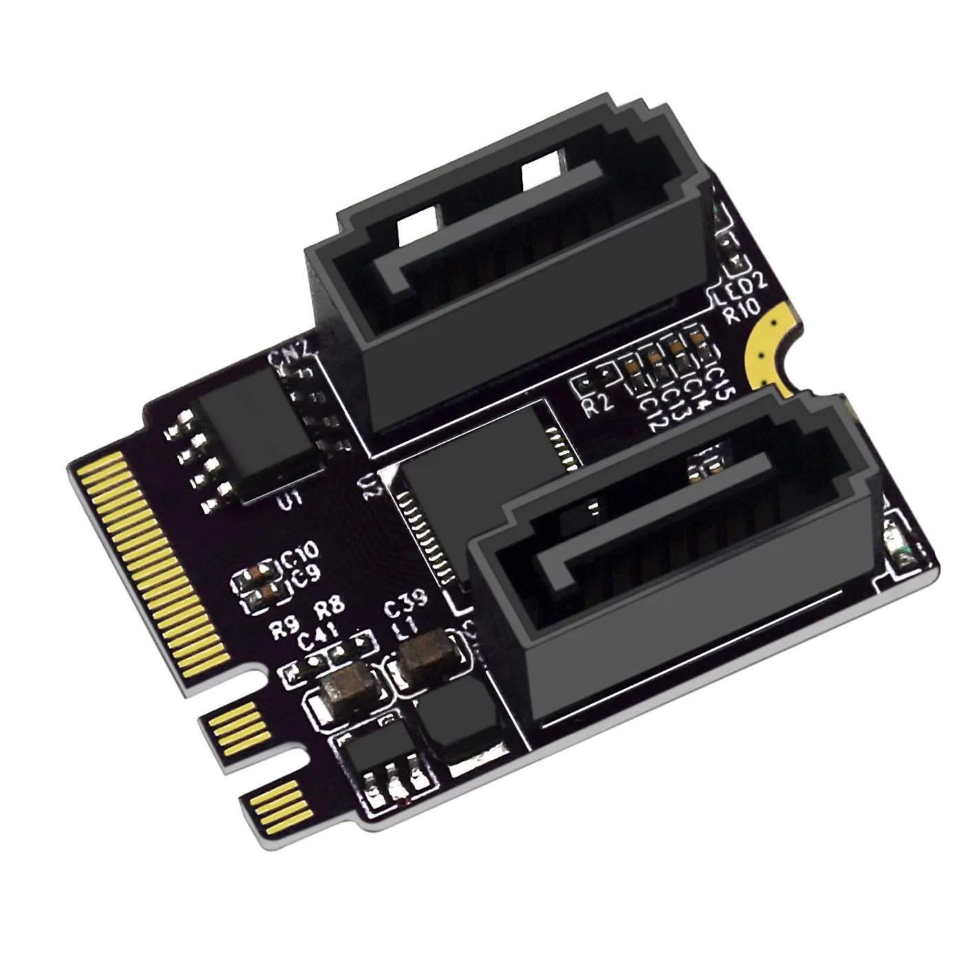 M.2 (A+E) to Dual-Port SATA 6G Expansion Card M.2 to SATA 3.0 KEY A+E WIFI M.2 to SATA Hard Drive Adapter Card Driver-Free Card