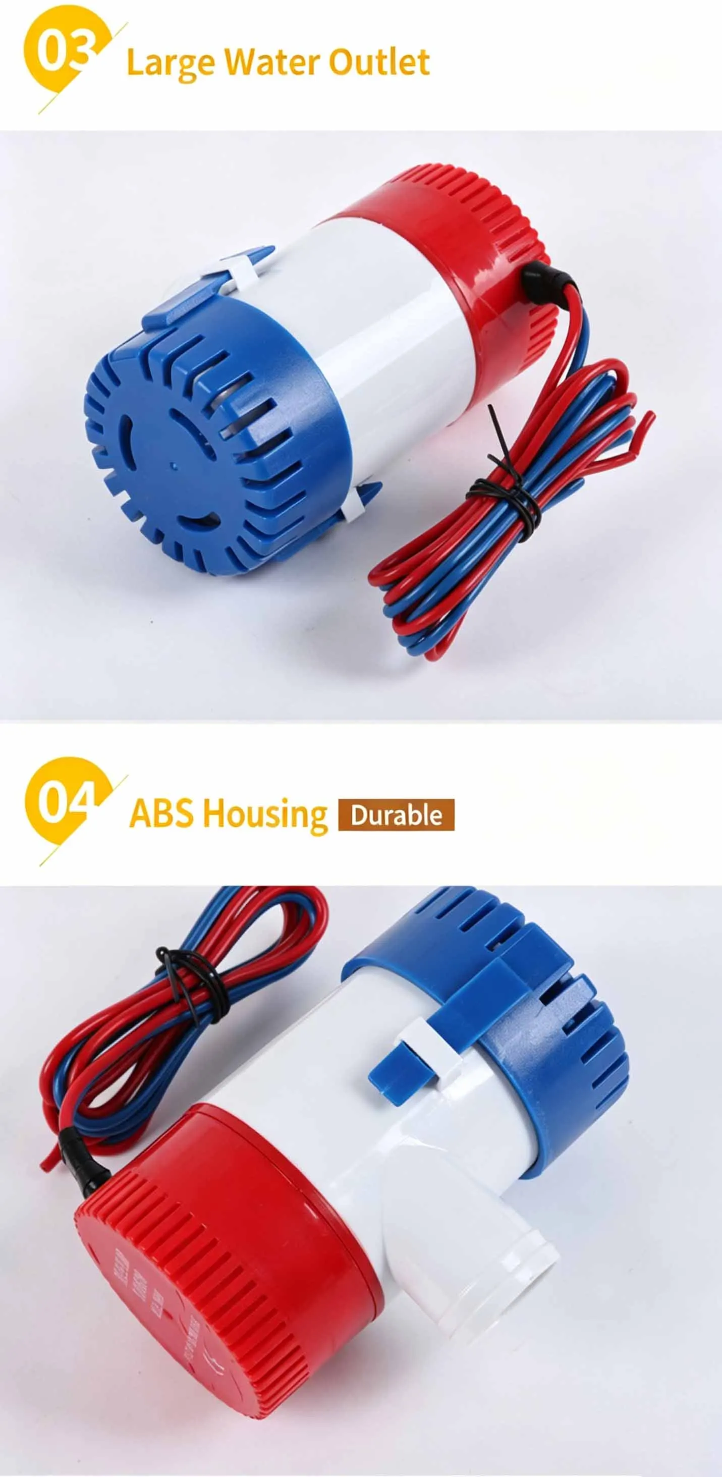 Tauchbilgenpumpe, Mini-Elektrowasserpumpe 12V 24V, 350/500/750/1100GPH für Boote, Wasserflugzeuge, Wohnmobile & Hausboote – Detail 6