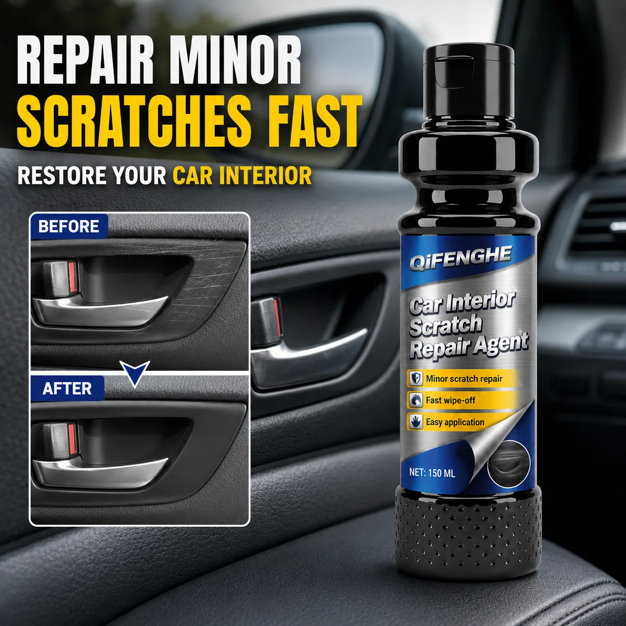 Auto Detailing Plastic Scratch Remover for Dashboard Door Panel Fix Minor Scuffs Restore Smooth Matte Texture 150ml