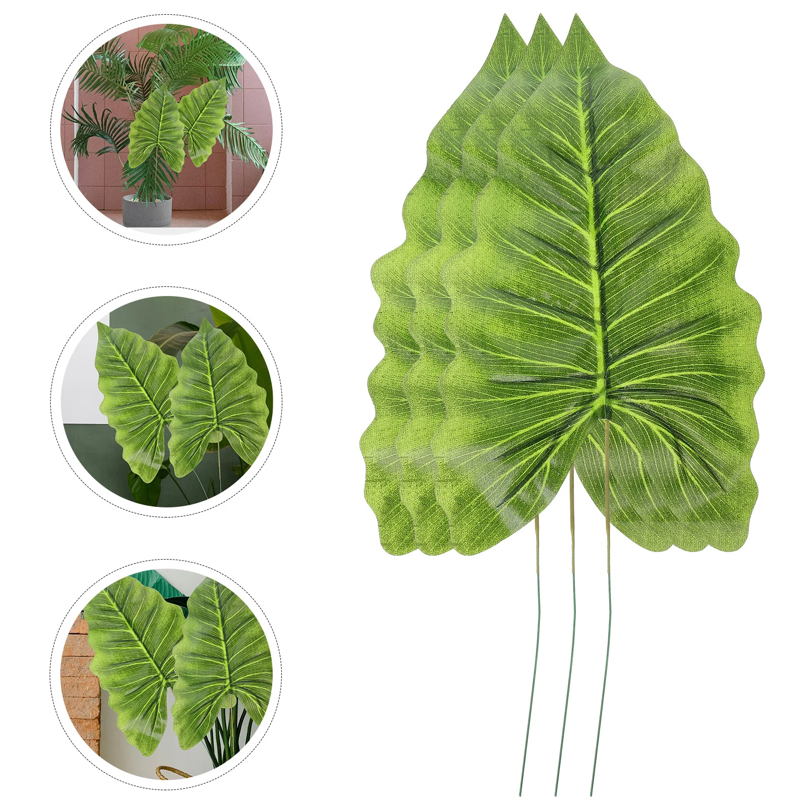 

3 Pcs Artificial Green Plants Realistic Silk Leaf Stems Fake Cloth Decoration Home Balcony Office Faux