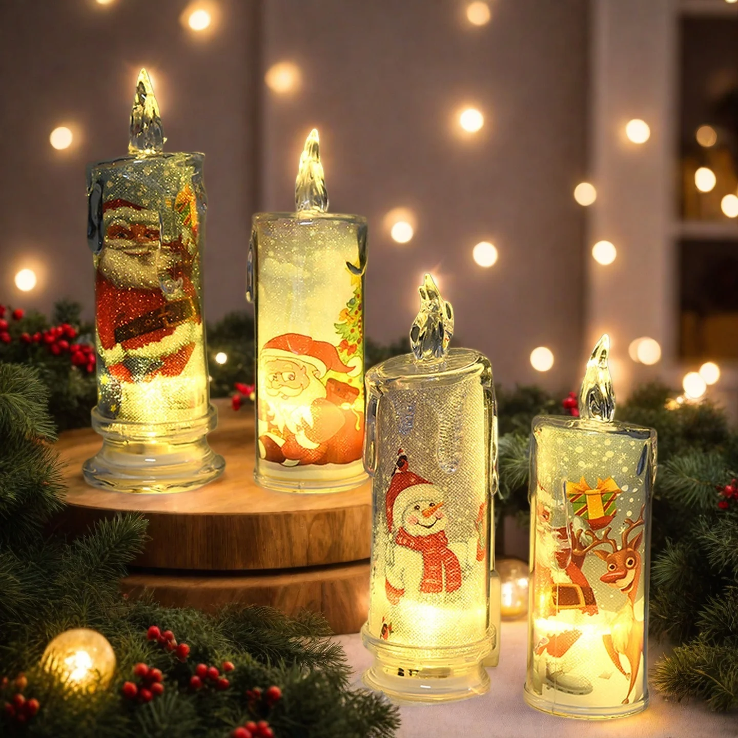 1-5PCS Christmas Flameless LED Electronic Candle Realistic Dripping Tears Santa Claus Snowman Ornaments Home Ornaments Decor