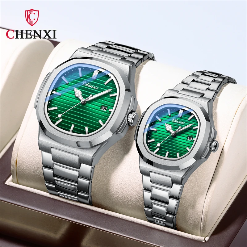 CHENXI 8222 Originate Luxury Business Waterproof Male Clock Luminous Date Stainless Steel Square Quartz Men Watch Reloj Hombre