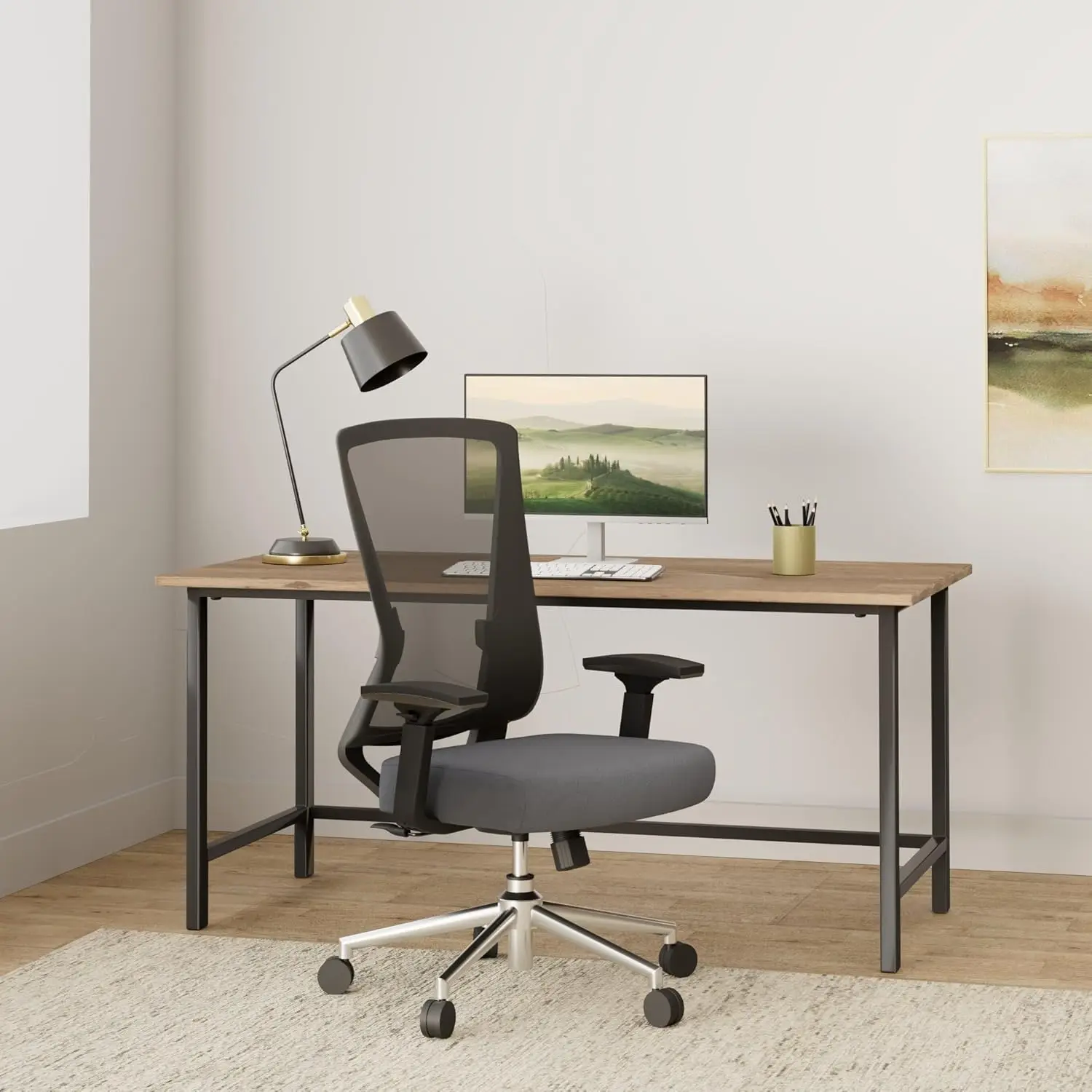 Mesh Vegan Leather Mid Back Task Office Chair Gray Black An Adjustable Tilt Angle and Seat Height Let You Customize The Setup