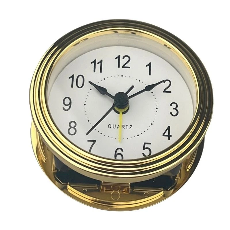  Decorative 78mm Snooze Clock Movement Clock Insert with Arabic Numerals and Gold Trim Round Watch Insert Replacement