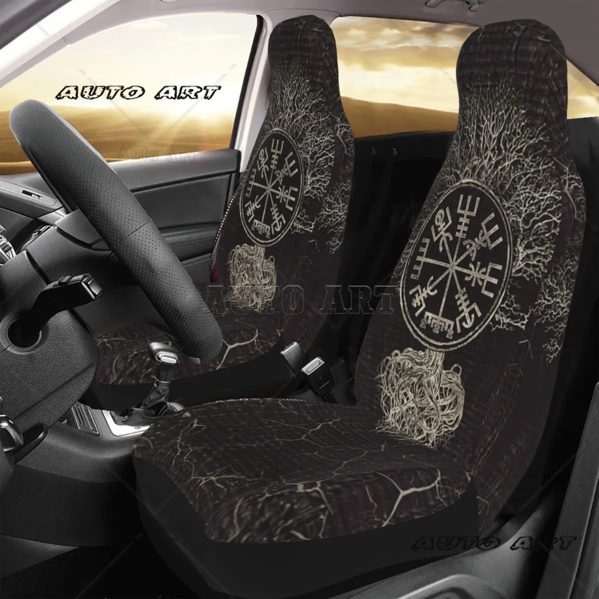 Vegvisir i drzewo życia Yggdrasil Pokrowiec na fotel samochodowy Niestandardowy nadruk Uniwersalny przedni ochraniacz Akcesoria Zestaw poduszek