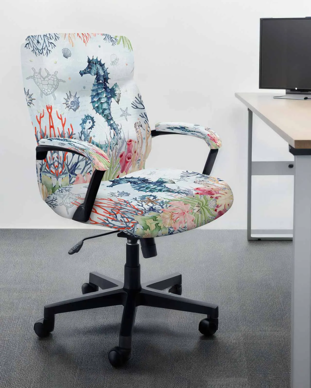 Marine Organisms Coral Seahorses Elastic Office Chair Cover Gaming Computer Chair Armchair Protector Seat Covers