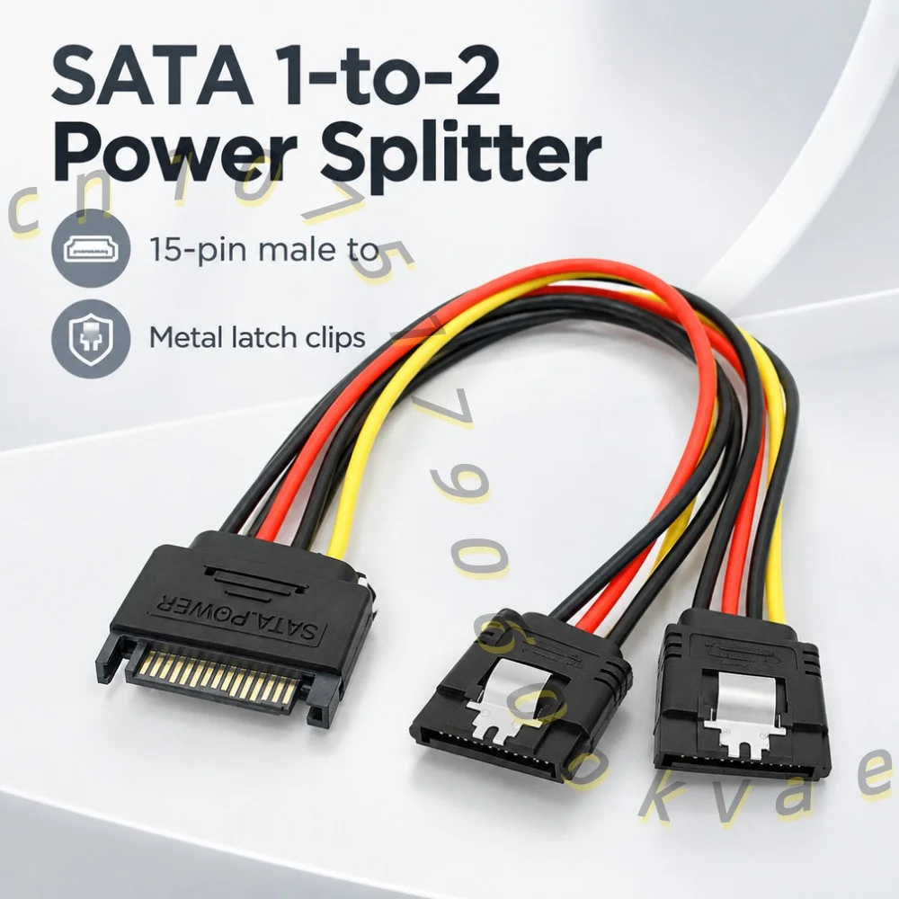 15 Pin SATA Power Y Splitter Cable 1 Male to 2 Female Extension Adapter Cord for PC Hard Drive SSD HDD PCI-E Power Supply