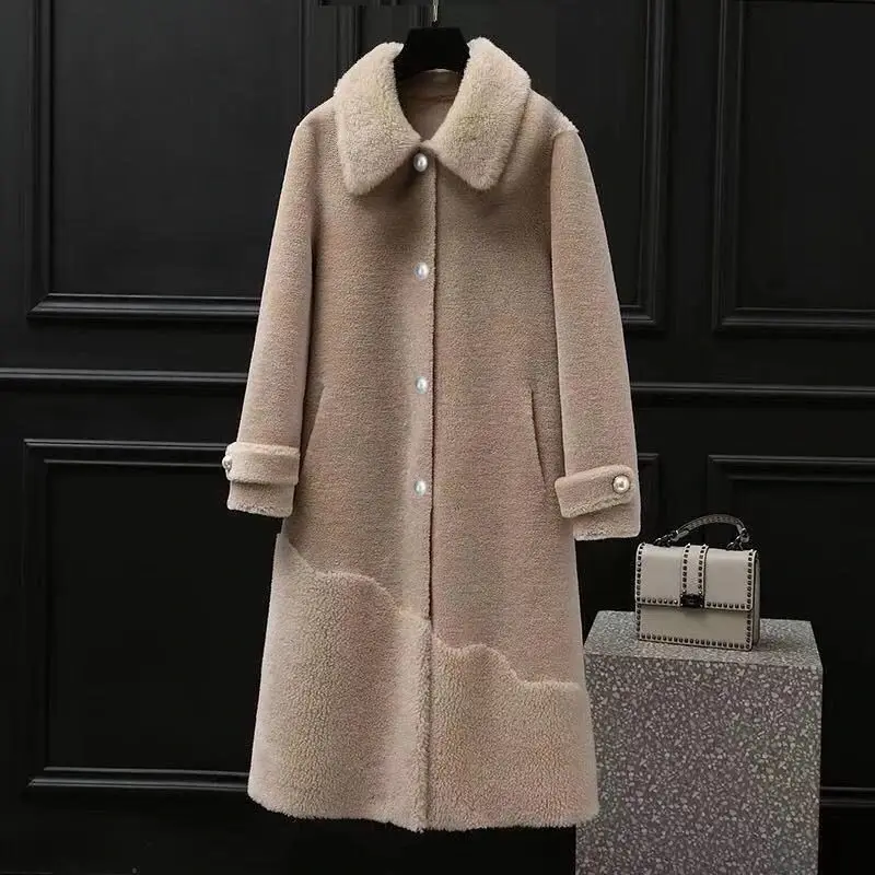 

2024 New Winter Coat Women Real Fur Genuine Jacket with Round Collar Overcoat Solid Color T189