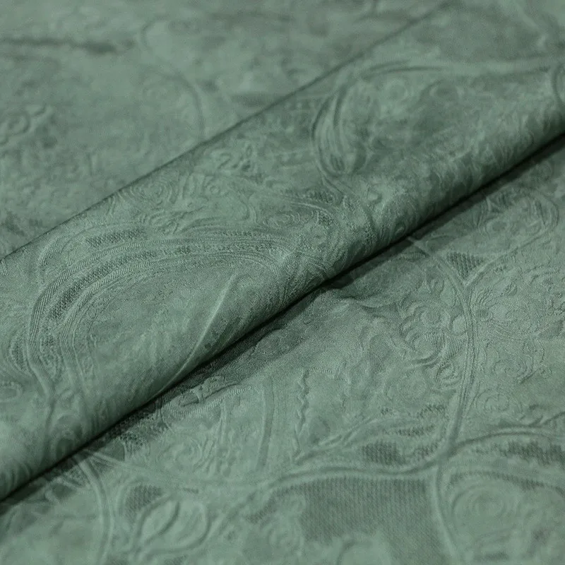 

Dirty green silk Sambo satin jacquard artistic style designer fabric