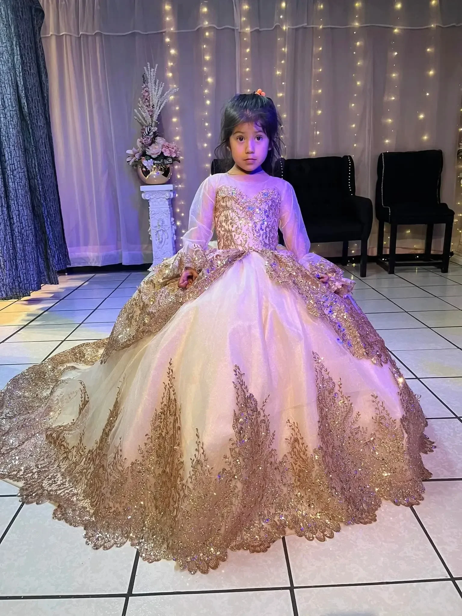 

Champagne Flower Girl Dresses for Wedding Lace Appliques Girl Kids Birthday Ball Gown First Holy Communion Gowns Customized
