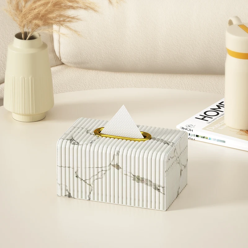 Leasyllife-Leather Tissue Box, Ink Painted Pattern Napkin Box, Elegant Home Luxury