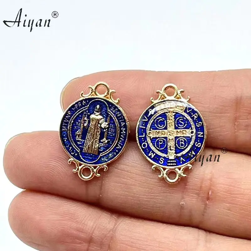 50 Pieces Saint Benedict Medal Double Side Catholic Medals Favor Gifts Religious Charm Connector Bead Set Many Colors Can Choose