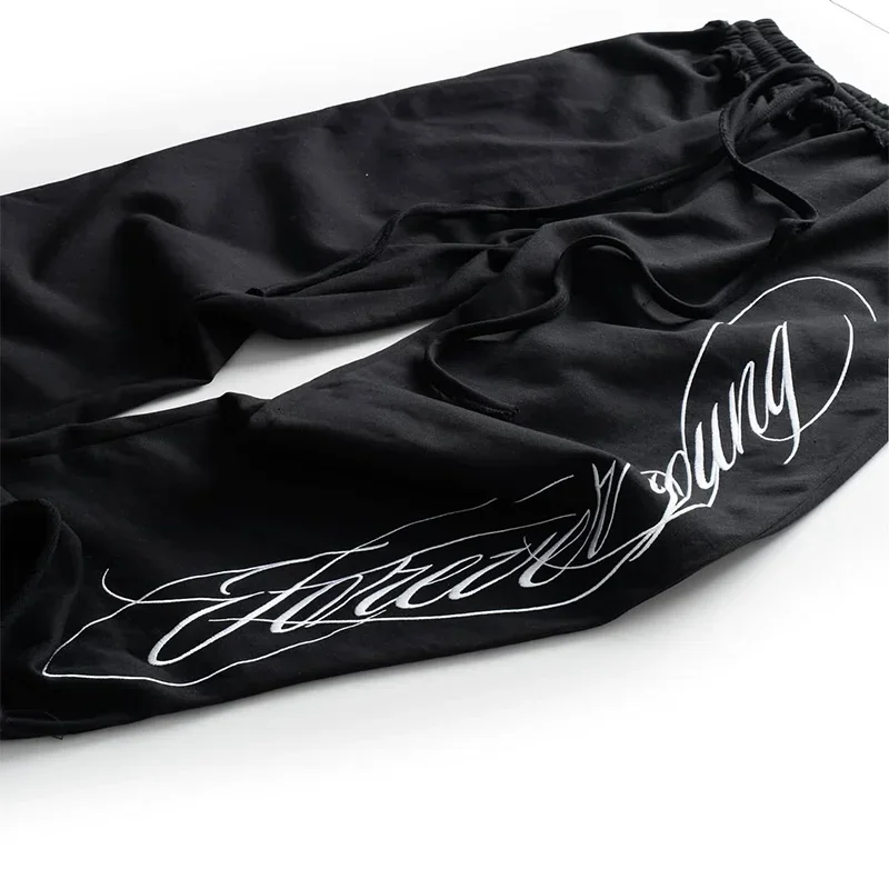 Carta bordado moda hip-hop preto gótico calças americanas homens e mulheres multifuncional retro jogger solto casual streetwear