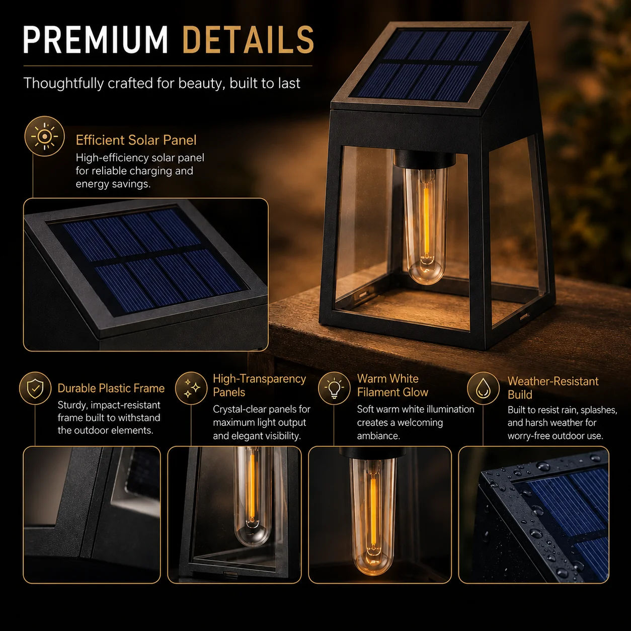 Four-Pack Solar Outdoor Retro Tungsten Wall Lamp - Smart Light Control/Automatic Switch LED Warm Light Wall Mount Lamp, IP44 All-Weather Waterproof, Zero Electricity Bill American Farm Yard, Porch, Fence, Deck Decorative Light 800mah