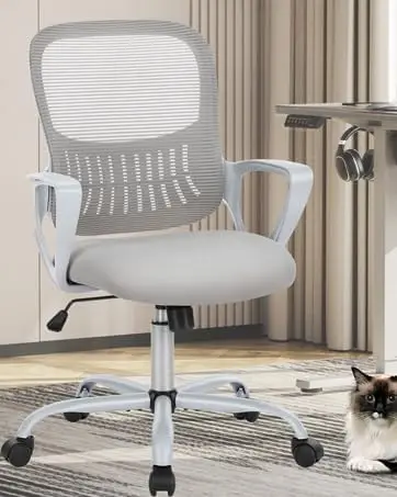 Office Computer Desk Ergonomic Mid-Back Mesh Rolling Work Swivel Task Chairs with Wheels, Comfortable Lumbar Support, Grey