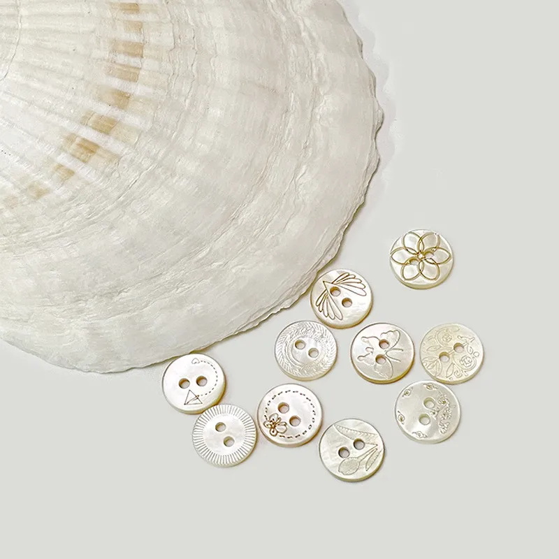 10PCS Of 11.5MM Natural Shell Button Two Eyes Butterfly Tulip Flower Shell Dress Button Shirt Cuff Collar Button