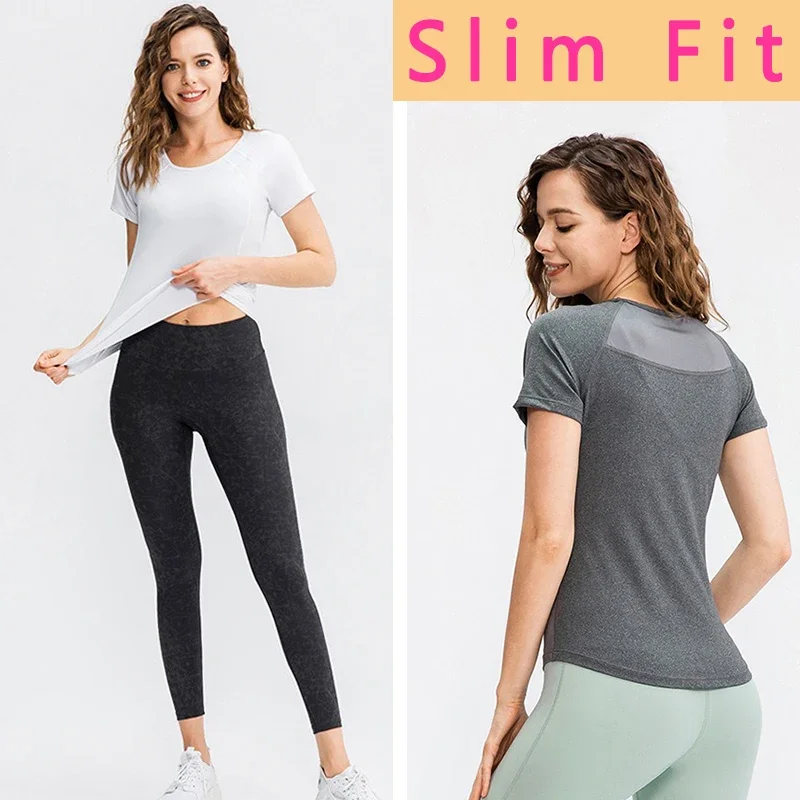 Aiithuug Mesh Breathable Yoga Short Sleeve Crew Neck Gym Top Fitness Shirts Women Workout Top Quick Dry Curvy Hem Running Top