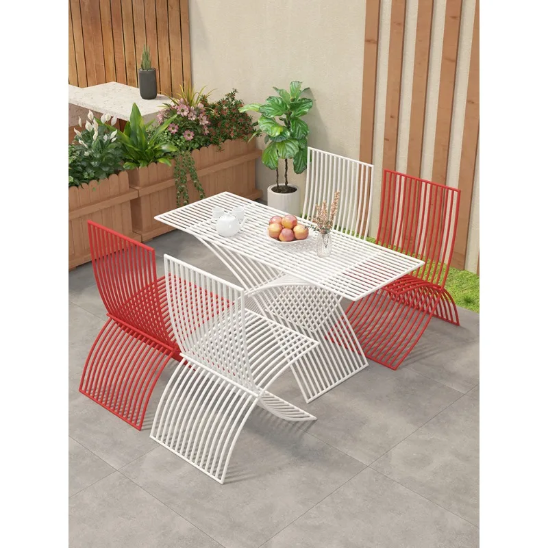 

Nordic creative outdoor table and chair combination waterproof and sunscreen food store, outdoor dining table, milk tea