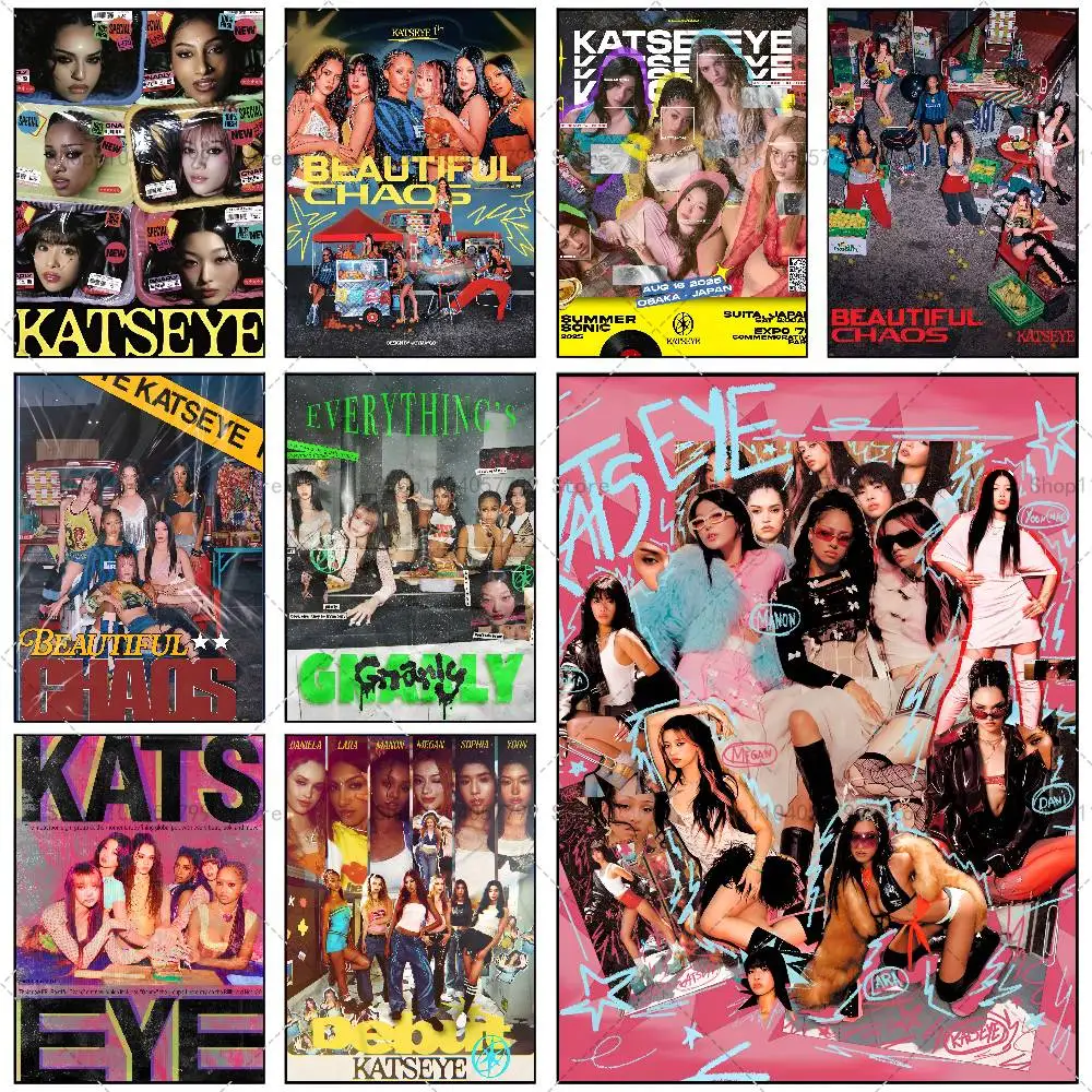 Heiße Musik Band K-KATSEYE Poster Selbstklebende Wandbild Kunst Wasserdichte Aufkleber Für Bar Zimmer Dekor Hohe Qualität Druck geschenk