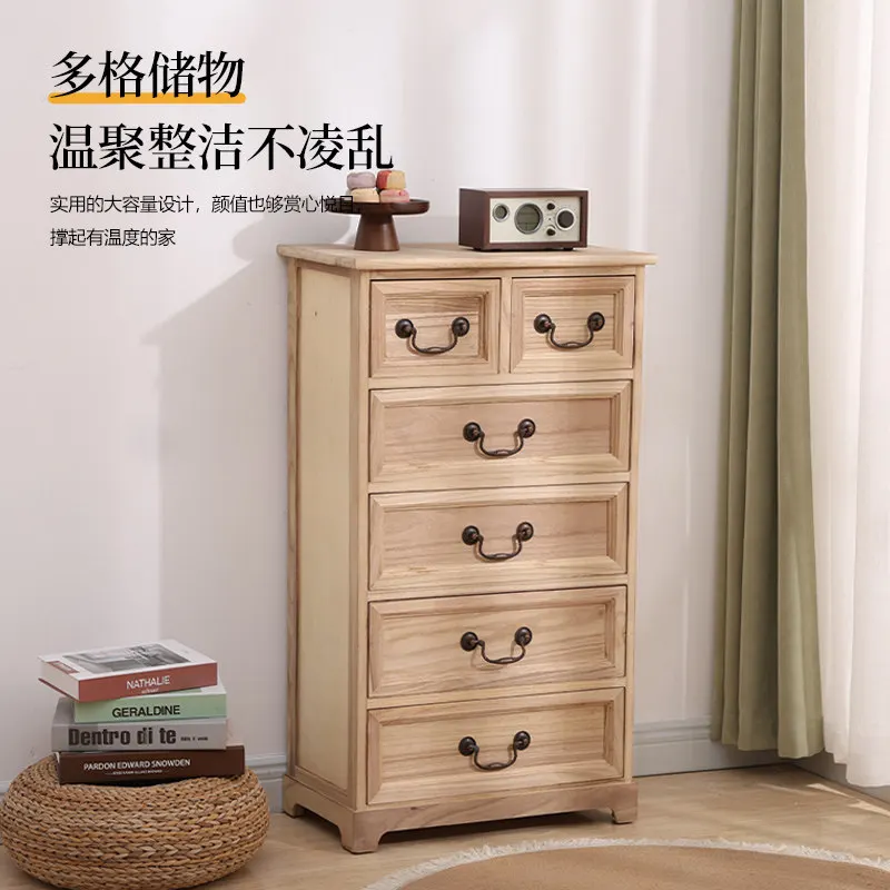 American country solid wood chest retro bedside table living room side cabinet storage drawer cabinet