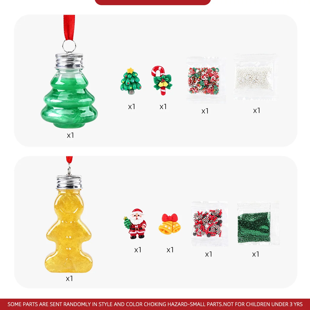 2Pcs Christmas Slime Set,Tree & Gingerbread Man Bottle DIY Slime Kit with Xmas Decor Charms & Slices