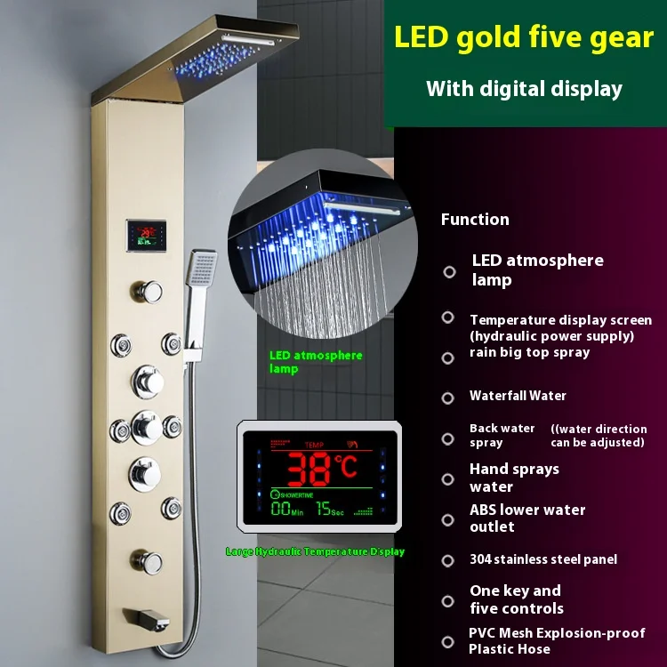 European Style Gold 304 Stainless Steel Shower Screen Intelligent Digital Display Bathroom Set For Apartment Use Manufactured