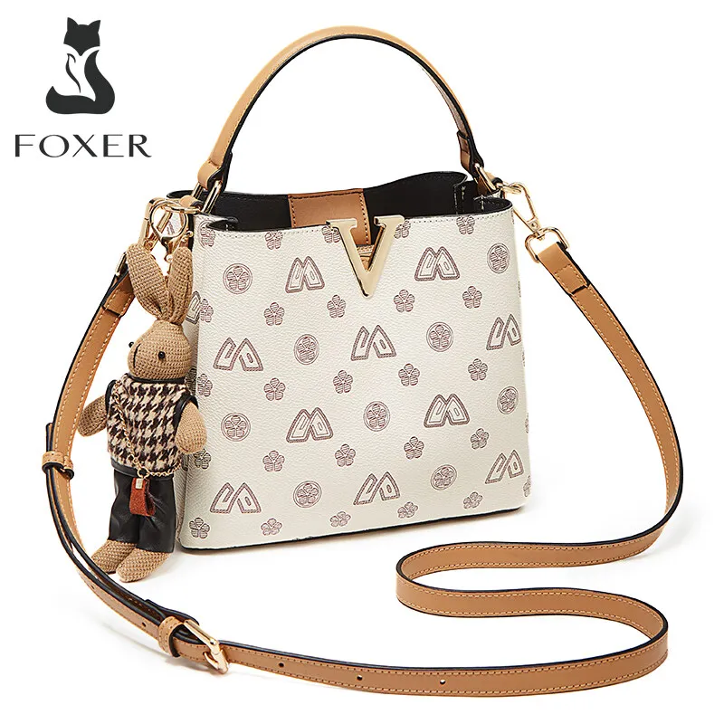 FOXER Brand Women PU Leather Satchels Messenger Bag Lady PVC Bucket Design Handbag Female Fashion Dating Shoulder Crossbody Bags