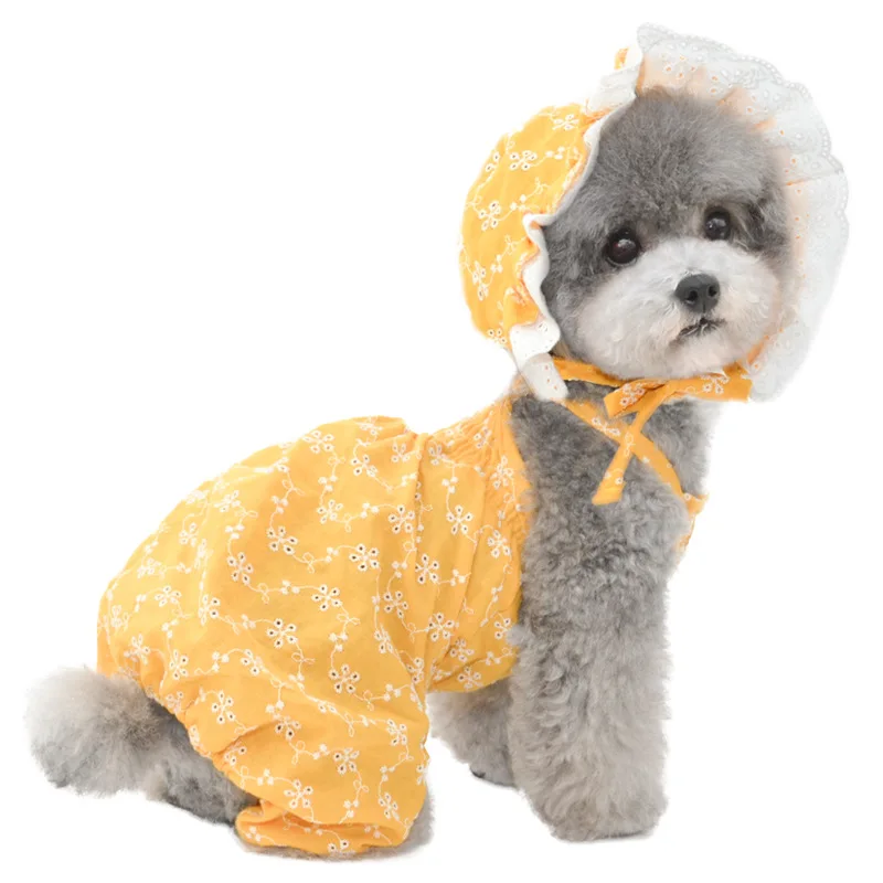 

Cotton Cute Pumpkin Skirt Pet Dog Clothes Retro Hollow Embroidery Blue White Jumpsuits For Small Medium Dogs Chihuahua Puppy